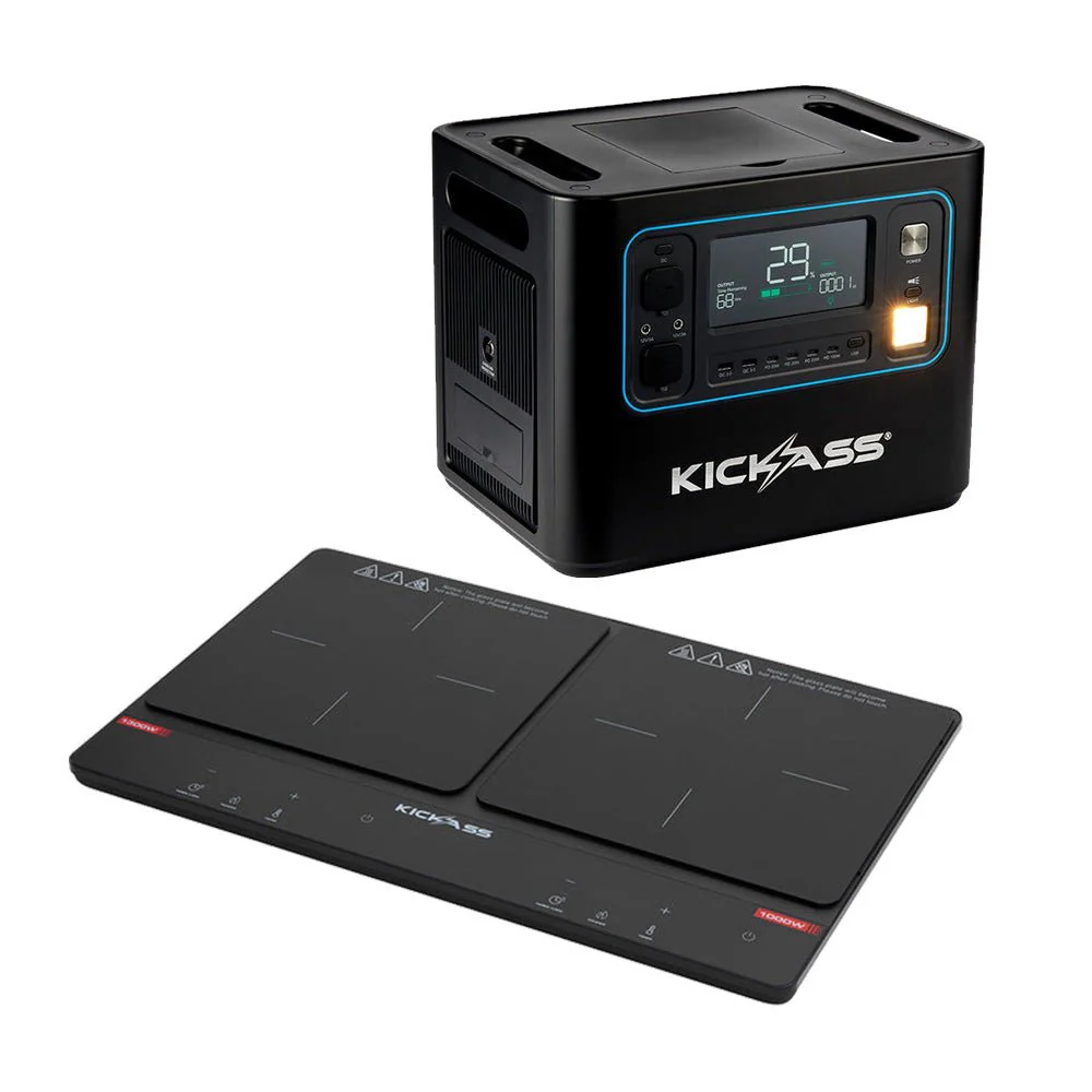 KickAss KickCharge 2400 Lithium Power Station + 2300W Dual Zone Induction Cooktop Bundle