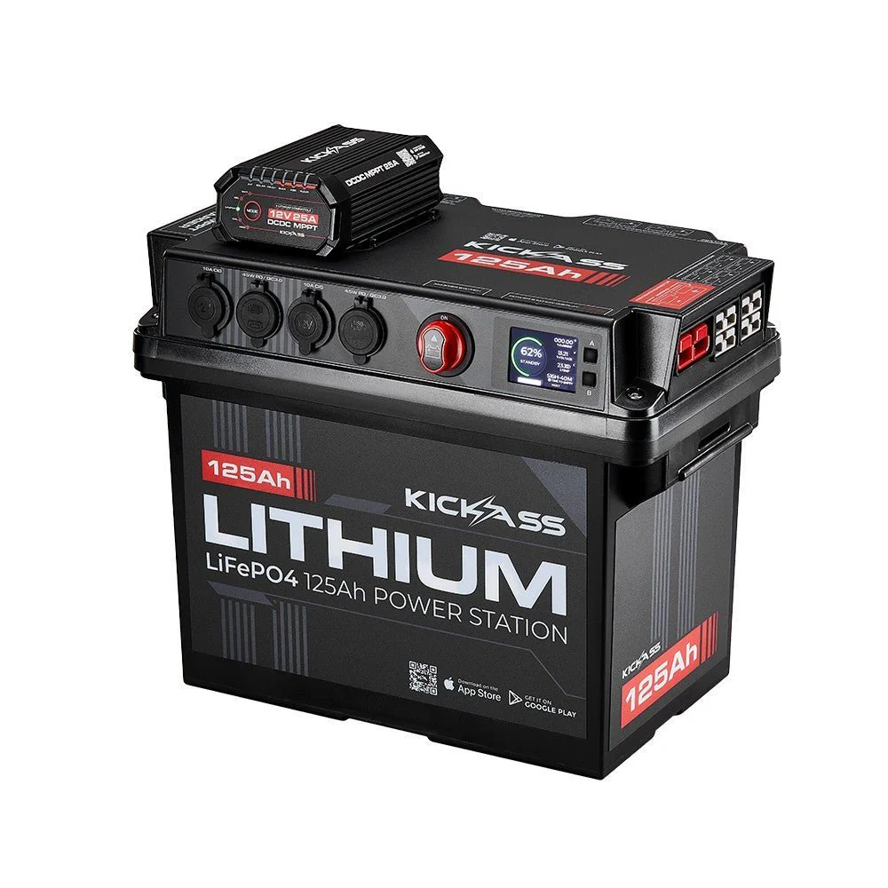KickAss Smart 125Ah Lithium Battery Box Power Station Bundle with 170W Fixed Solar Panel, Wiring Kit & Tray - Image 2